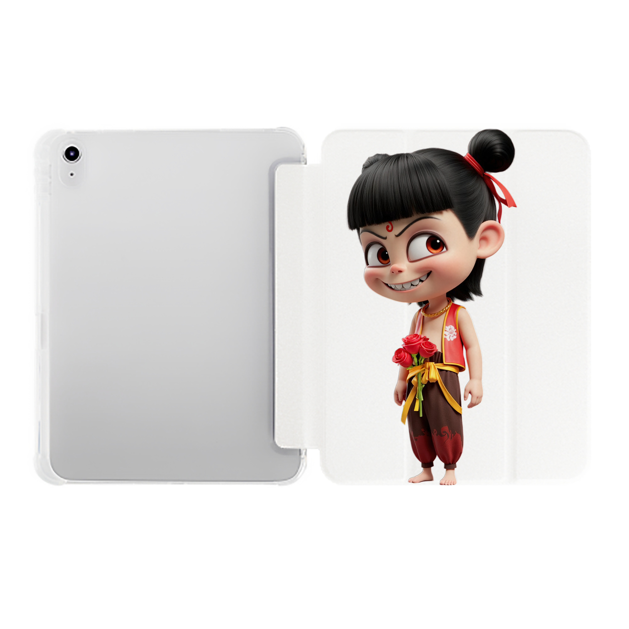 （画像用） Ne Zha 2 ナタ 魔童の大暴れ IPad ケース ペン収納付き 三つ折りスタンド PUレザー×シリコン 対応機種9.5/10.5/10.9インチ